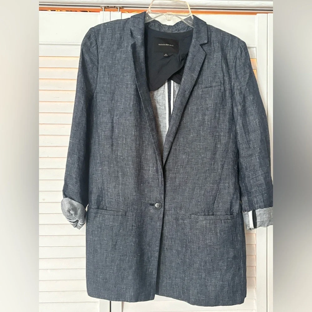 Banana Republic Women's Blue Linen Blazer - Picture 11 of 16